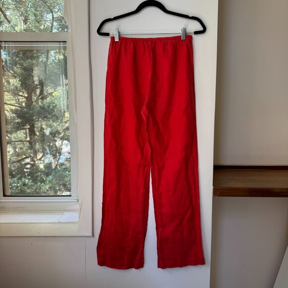 DONNI The Linen Simple Pants Wide Leg Pull on Trousers in Tomato Red XS - Picture 8 of 9